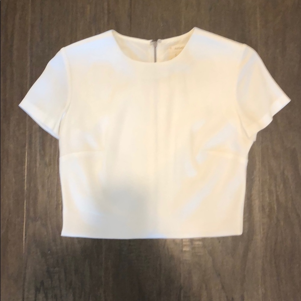 White crop zippered back shirt